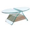 Glasser Wood Τραπεζάκι Σαλονιού Oval, Διάφανο Γυαλί 12mm, Ράφι Απόχρωση Δρυς
