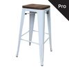 Relix Wood Σκαμπό bar-Pro, Στοιβαζόμενο, Μέταλλο Βαφή Άσπρο, Κάθισμα Dark oak