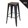 Relix Wood Σκαμπό bar-Pro, Στοιβαζόμενο, Μέταλλο Βαφή Μαύρο, Κάθισμα Dark oak