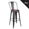 Relix Σκαμπό bar-pro με Πλάτη, Μέταλλο Βαφή Antique Black, pu Σκούρο Καφέ