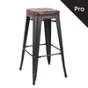 Relix Σκαμπό bar-Pro, Στοιβαζόμενο, Μέταλλο Βαφή Antique Black, pu Σκούρο Καφέ