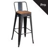 Relix Wood Σκαμπό bar-pro με Πλάτη, Μέταλλο Βαφή Antique Black, Απόχρωση Ξύλου Dark oak