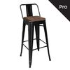 Relix Wood Σκαμπό bar-pro με Πλάτη, Μέταλλο Βαφή Μαύρο Μatte, Απόχρωση Ξύλου Dark oak