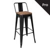 Relix Wood Σκαμπό bar-pro με Πλάτη, Μέταλλο Βαφή Μαύρο, Απόχρωση Ξύλου Dark oak