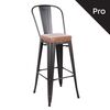 Relix Σκαμπό bar-pro με Πλάτη, Μέταλλο Βαφή Antique Black, pu Camel