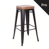 Relix Σκαμπό bar-Pro, Στοιβαζόμενο, Μέταλλο Βαφή Μαύρο Matte, pu Camel