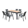 Napoli set Dining alu Κήπου: 6 Πολυθρόνες + Τραπέζι Επεκτ/νο Μαύρο-Καρυδί-Textilene Ανθρακί