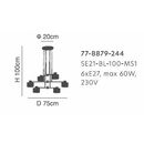 SE21-BL-100-MS1 ADEPT PENDANT Black Metal Pendant Black Metal Shade+