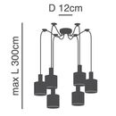 SE21-BL-4-BL6-SH12 ADEPT FLEX Black Pendant White, Grey, Brown Fabric Shade+