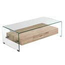 Glasser Wood Τραπεζάκι Σαλονιού Γυαλί 12mm - Ράφι με Συρτάρι Απόχρωση Δρυς