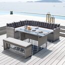 Center set Σαλόνι Καθιστικό - Τραπεζαρία Κήπου 9-Θέσεων, Μέταλλο-Wicker Γκρι+ Μαξιλάρια