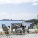 Jockey set Dining Καθιστικό: Τραπέζι+3θέσιος+2 Πολυθρόνες+ 2 Σκαμπό, Μέταλλο, Wicker Γκρι