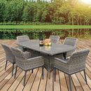 Havana set Τραπεζαρία Κήπου Alu,wicker Grey Brown-Ανθρακί: Τραπέζι 180x90 + 6 Πολυθρόνες