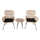 Salsa duo set Καθιστικό Κήπου Μέταλλο Μαύρο - Γυαλί - Wicker Φυσικό: Τραπεζάκι+2 Πολυθρόνες