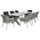 Alley set Τραπεζαρία Κήπου alu & Rope Grey-Μαξιλ.ανθρακί: Τραπέζι 220x94 + 8 Πολυθρόνες