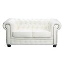 Chesterfield Birmingham Καναπές 2θέσιος Σαλονιού Καθιστικού, Δέρμα, Άσπρο