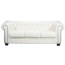 Chesterfield Birmingham Καναπές 3θέσιος Σαλονιού Καθιστικού, Δέρμα Άσπρο