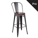 Relix Σκαμπό bar-pro με Πλάτη, Μέταλλο Βαφή Antique Black, pu Σκούρο Καφέ