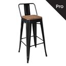 Relix Wood Σκαμπό bar-pro με Πλάτη, Μέταλλο Βαφή Μαύρο, Απόχρωση Ξύλου Dark oak