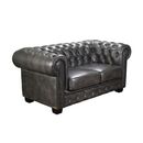Chesterfield Birmingham Kαναπές 2θέσιος Σαλονιού Καθιστικού, Δέρμα Antique Grey
