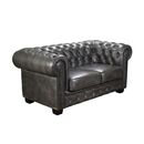 Chesterfield Birmingham Kαναπές 2θέσιος Σαλονιού Καθιστικού, Δέρμα Antique Grey