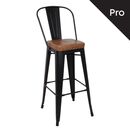 Relix Σκαμπό bar-pro με Πλάτη, Μέταλλο Βαφή Μαύρο Matte, pu Camel