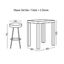 Mayer set bar Τραπέζι + 2 Σκαμπό Μέταλλο Βαφή Ανθρακί - Antique Brown