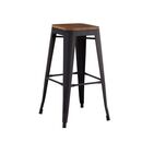 Relix Wood Σκαμπό Bar, Μέταλλο Βαφή Μαύρο Extra Matte Κάθισμα Dark Oak, Στοιβαζόμενο