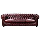 Chesterfield Birmingham Καναπές 4θέσιος Σαλονιού Καθιστικού, Δέρμα Antique red