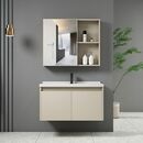 Idea-1 set Έπιπλο Κρεμαστό Μπάνιου Cream, Καθρέπτης + Πάγκος με Νιπτήρα και Μπαταρία