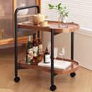 Trolley - Βοηθητικό Τραπεζάκι Μέταλλο Βαφή Μαύρο, mdf With pvc Απόχρωση Καρυδί