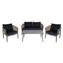 Gasba set Σαλόνι Κήπου 4τεμ, alu Ανθρακί, Rope Wicker Φυσικό, Μαξιλάρια Σκούρο Γκρι