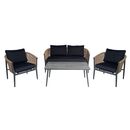 Gasba set Σαλόνι Κήπου 4τεμ, alu Ανθρακί, Rope Wicker Φυσικό, Μαξιλάρια Σκούρο Γκρι