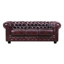 Chesterfield Birmingham Καναπές 3θέσιος Σαλονιού Καθιστικού, Δέρμα Antique red