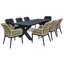 Alley set Τραπεζαρία alu Ανθρακί-Rope Φυσικό: Τραπέζι 220x94 + 8 Πολυθρόνες με Μαξιλ