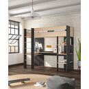 Duplex Mezzanine Κρεβάτι Μονό Ψηλό με Γραφείο & Βιβλιοθήκη 210x109x192εκ. Black/natural Chestnut