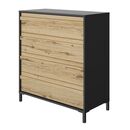 Mimizan Συρταριέρα με 4 Συρτάρια 94x45x104εκ. Helvezia Oak/black
