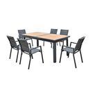 Napoli set Dining alu Κήπου: 6 Πολυθρόνες + Τραπέζι Επεκτ/νο Μαύρο-Καρυδί-Textilene Ανθρακί