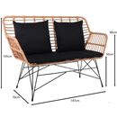 Salsa max Living Καναπές Κήπου 2θέσιος, Μέταλλο Βαφή Μαύρο, Wicker Φυσικό, Μαξιλάρια Μαύρο