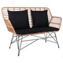 Salsa max Living Καναπές Κήπου 2θέσιος, Μέταλλο Βαφή Μαύρο, Wicker Φυσικό, Μαξιλάρια Μαύρο