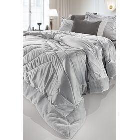 Σετ 3τμχ Πάπλωμα Columbia Silver 250x240 guy Laroche  100% Microsatin With Synthetic fur Border