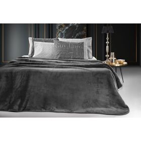 Κουβέρτα Βελουτέ Μονή 160x220cm guy laroche logo - anthracite polyester