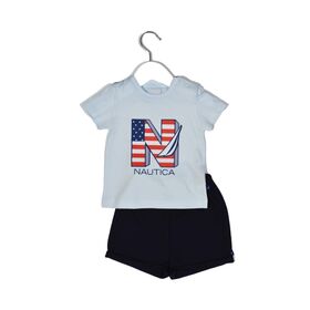 Nautica Des.11 σετ t-Shirt & Shorts Jersey Light Blue / Navy 68cm 3-6 Μηνών