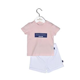 Nautica Des.12 σετ t-Shirt & Shorts Jersey Pink/white 68cm 3-6 Μηνών