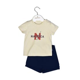 Nautica Des.14 σετ t-Shirt & Shorts Jersey Beige/navy 74cm 6-9 Μηνών