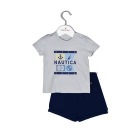 Nautica Des.15 σετ t-Shirt & Shorts Jersey Grey/navy 74cm 6-9 Μηνών