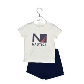 Nautica Des.17 σετ t-Shirt & Shorts Jersey Ecru/navy 68cm 3-6 Μηνών