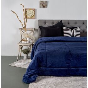 Παπλωμα Μονο 160x240-Flaνnel-Sherpa Luster Navy