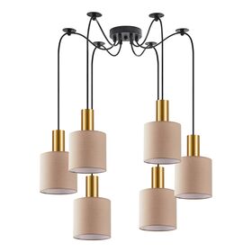 SE21-GM-4-BL6-SH3 ADEPT TUBE Gold Matt Pendant Brown Fabric Shade+