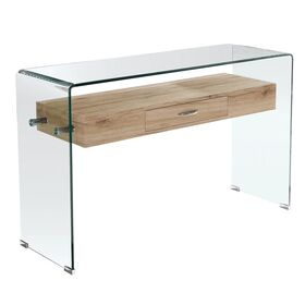 Glasser Wood Κονσόλα Γυαλί Clear 12mm - Ράφι με Συρτάρι Απόχρωση Δρυς
